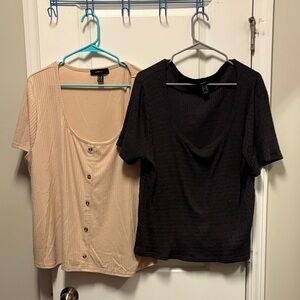 Forever 21 Black Ribbed Short Sleeve Top & Cream Button-Front Tee size 3x